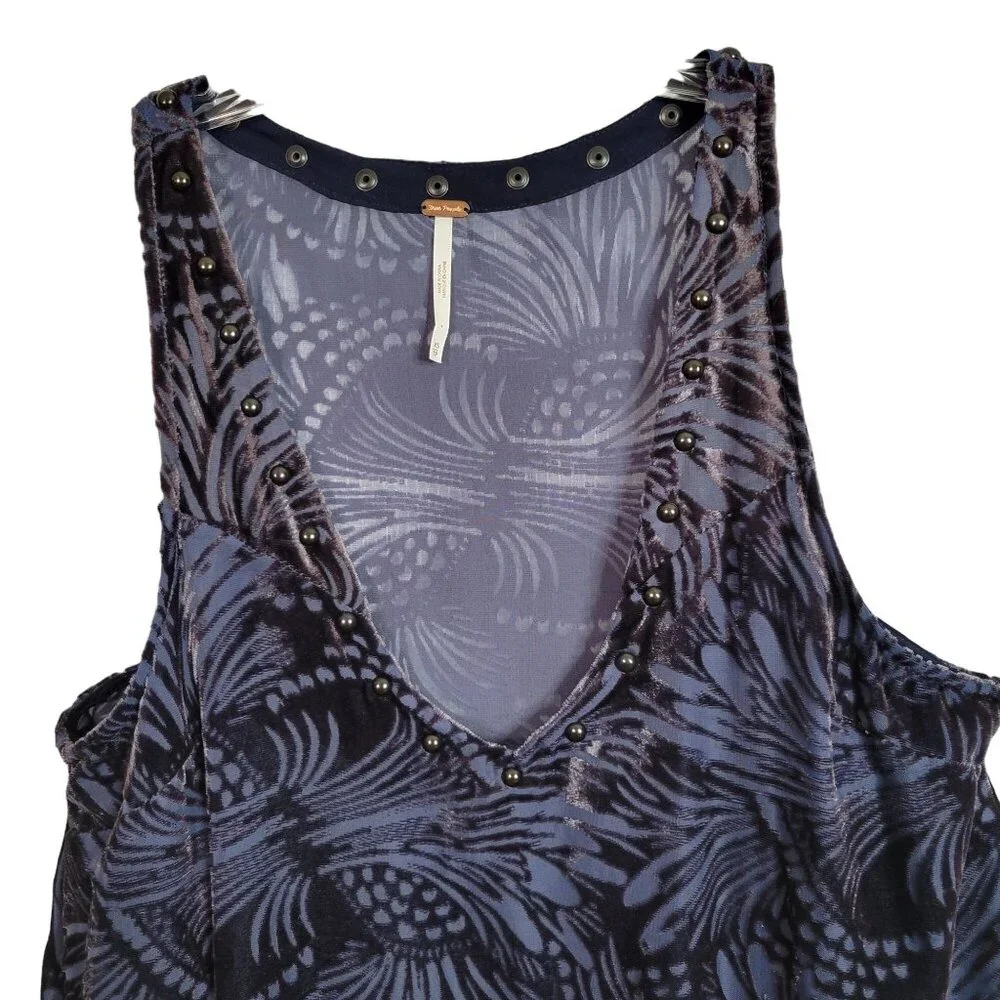 Free People Sz XS Dress Sheer Swirl Velvet Drop Waist Flared Burnout Whimsigoth - Picture 3 of 9